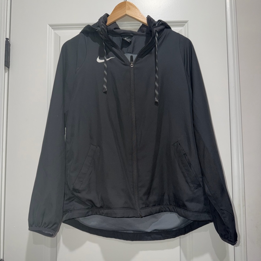 Nike Dri-Fit‎ Jacket Women’s Lrg Logo Embroidered Full Zip Packable Hoodie Black
